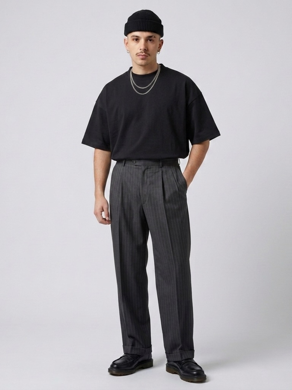 Brooks Brothers Men's Black Vintage 90s Wide Leg Pinstripe Suit Pants
